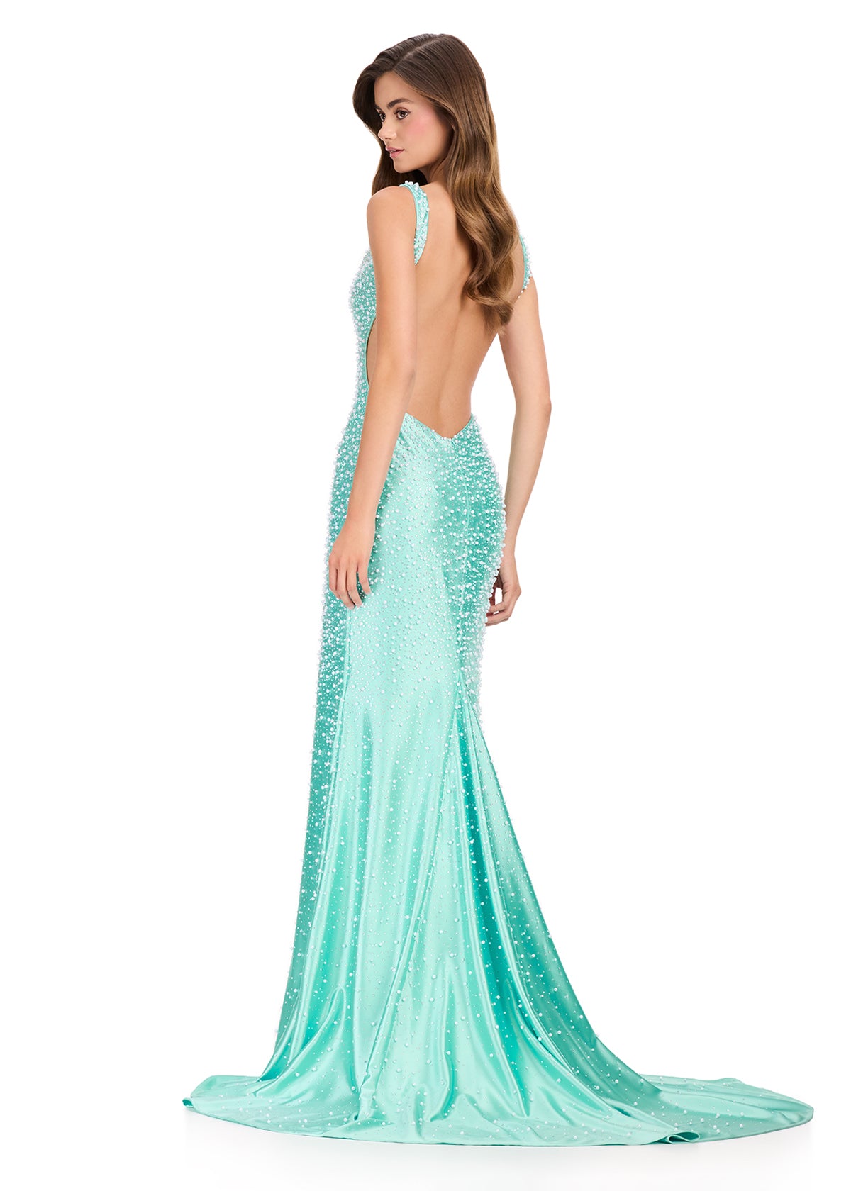 ASHLEYlauren Style 12194 - Beaded Jersey Dress with Open Back