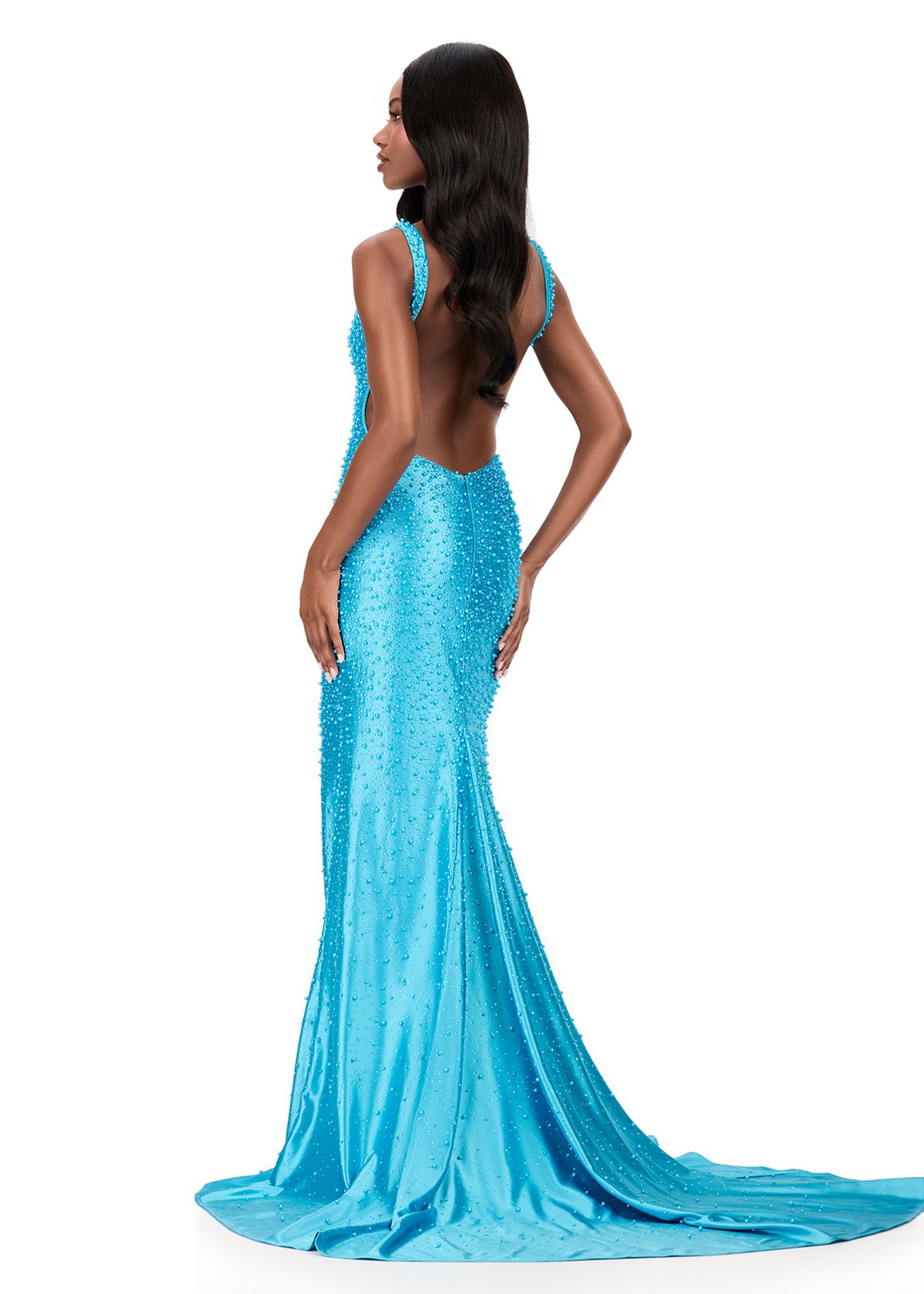 ASHLEYlauren Style 12194 - Beaded Jersey Dress with Open Back ASHLEYlauren Style 12194 - Beaded Jersey Dress with Open Back