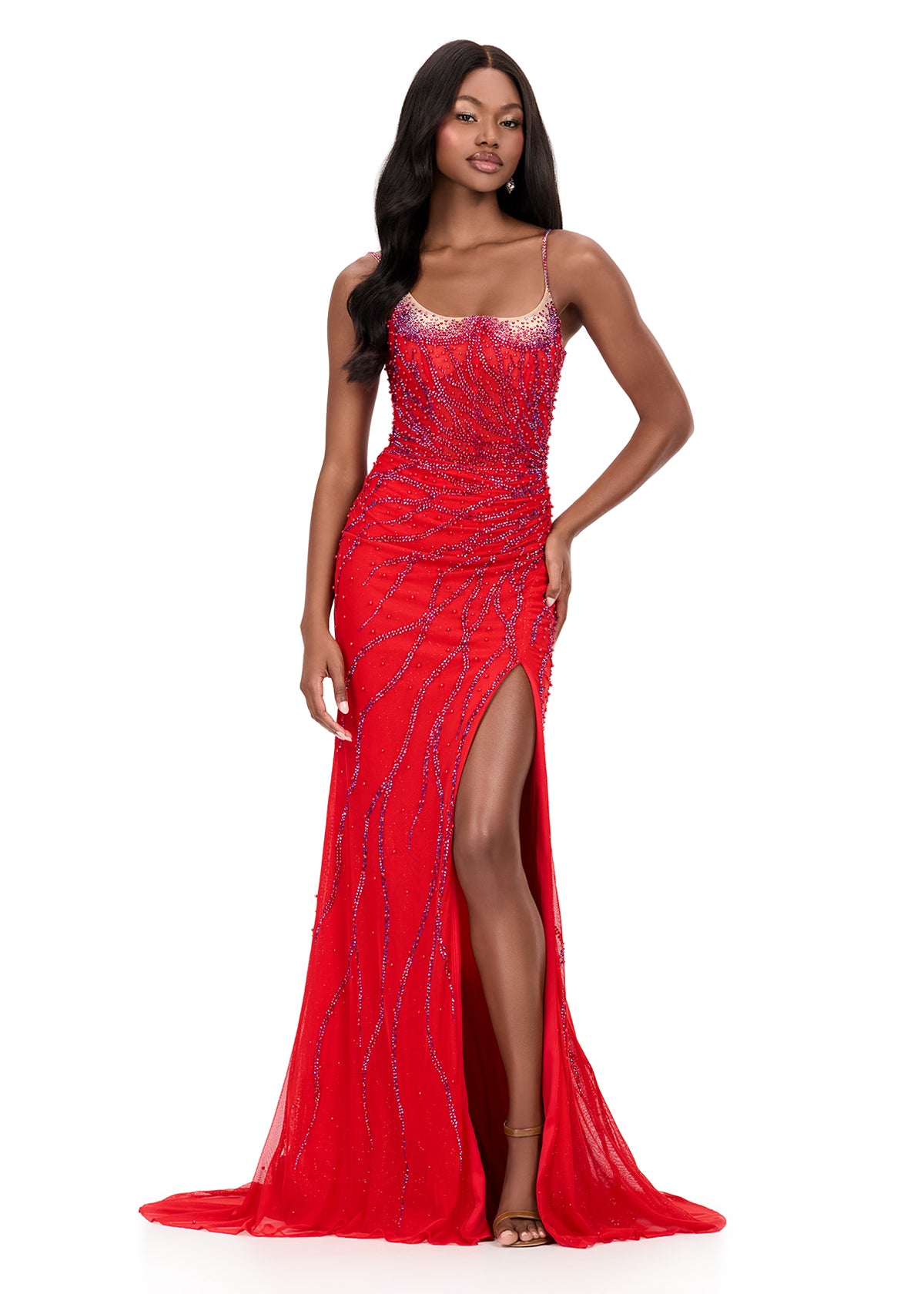 ASHLEYlauren Style 12195 - Beaded Prom Dress with Spaghetti Straps