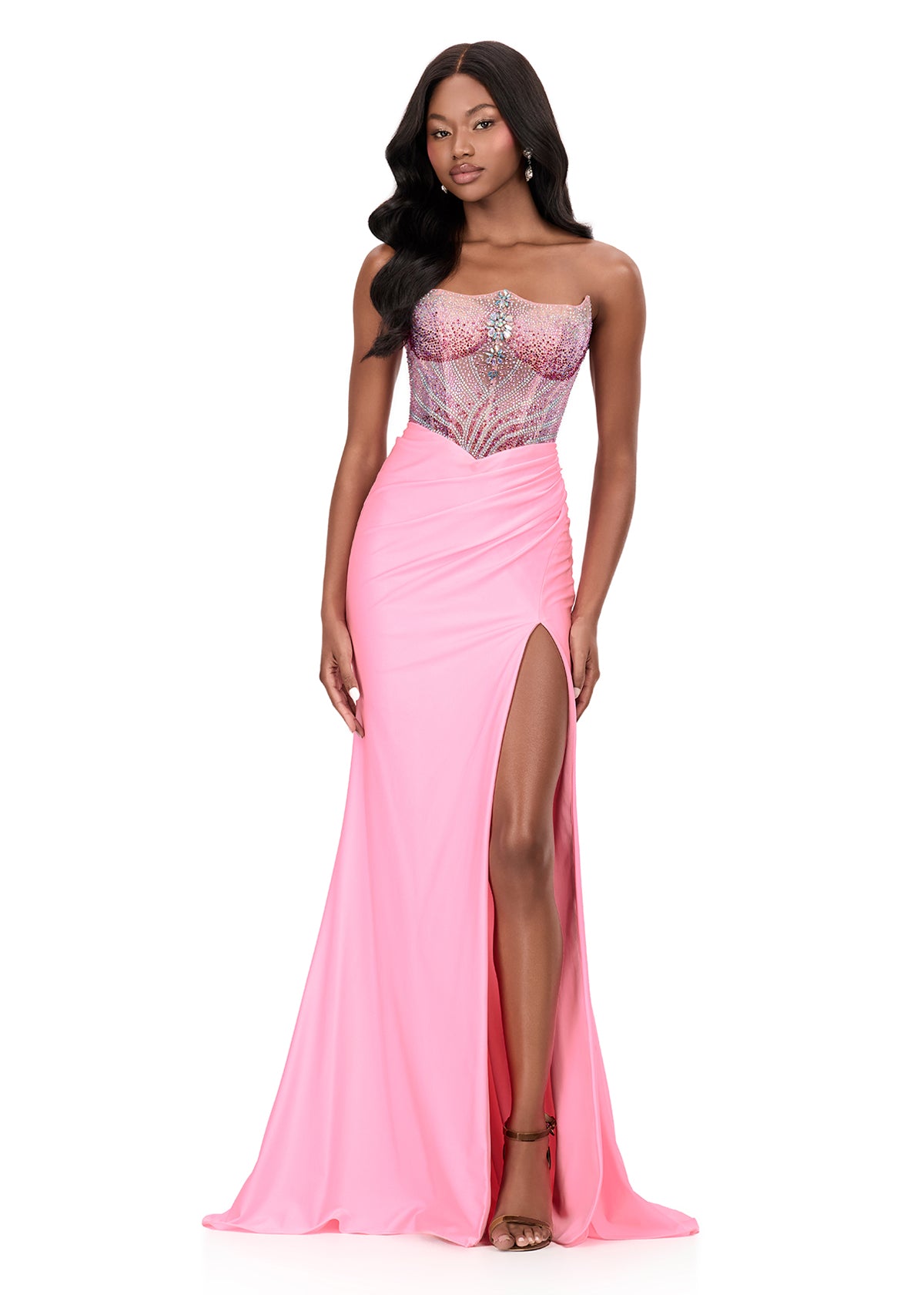ASHLEYlauren Style 12197 - Jersey Prom Dress with Crystal Bustier