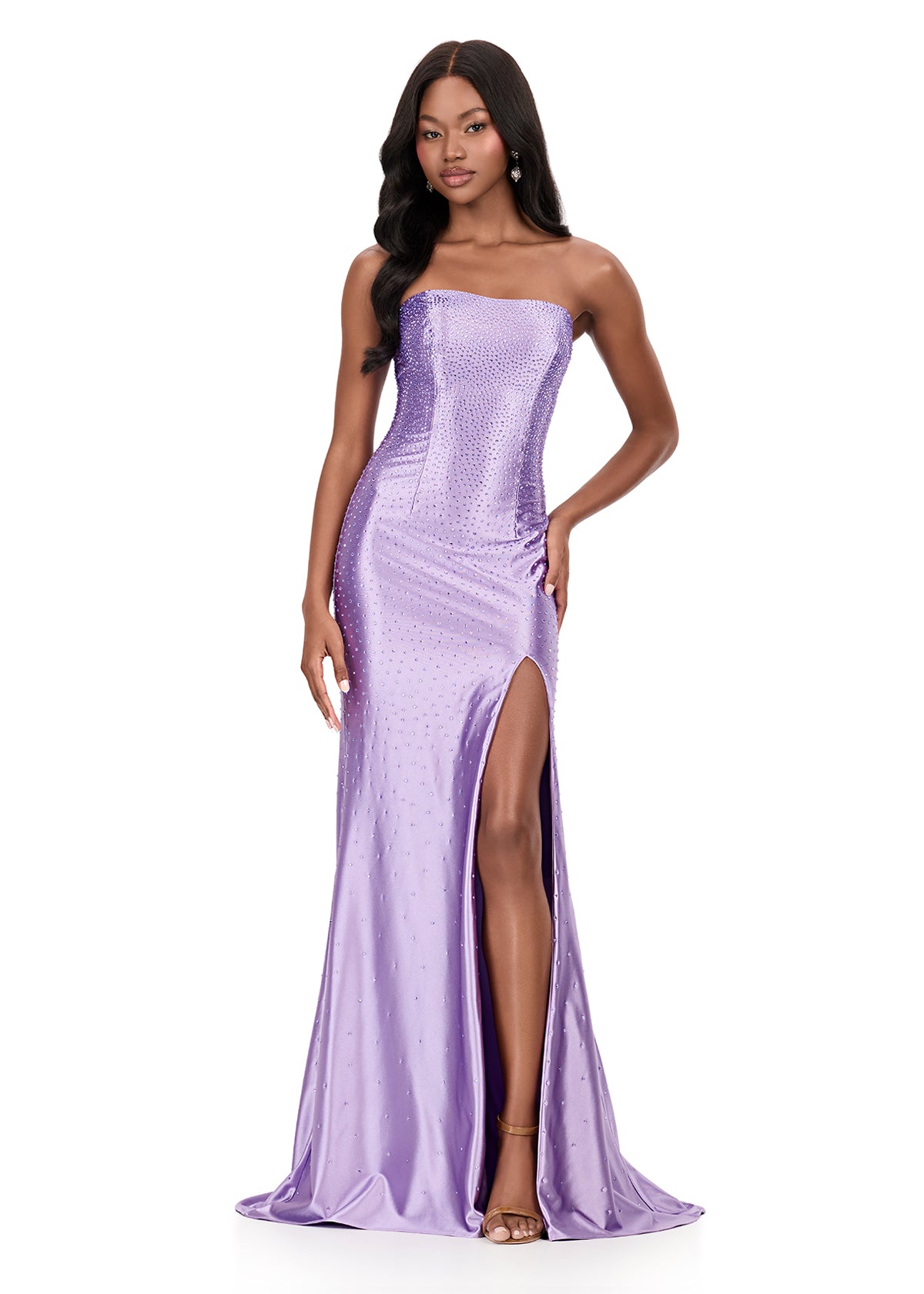 ASHLEYlauren Style 12200 - Fitted Jersey Dress with Heat-Set Stones