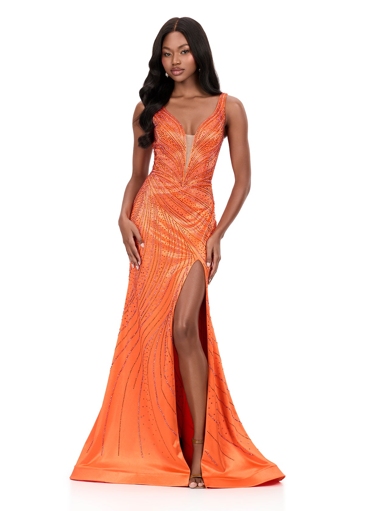 ASHLEYlauren Style 12203 - Fitted Jersey Dress with Plunging Neckline