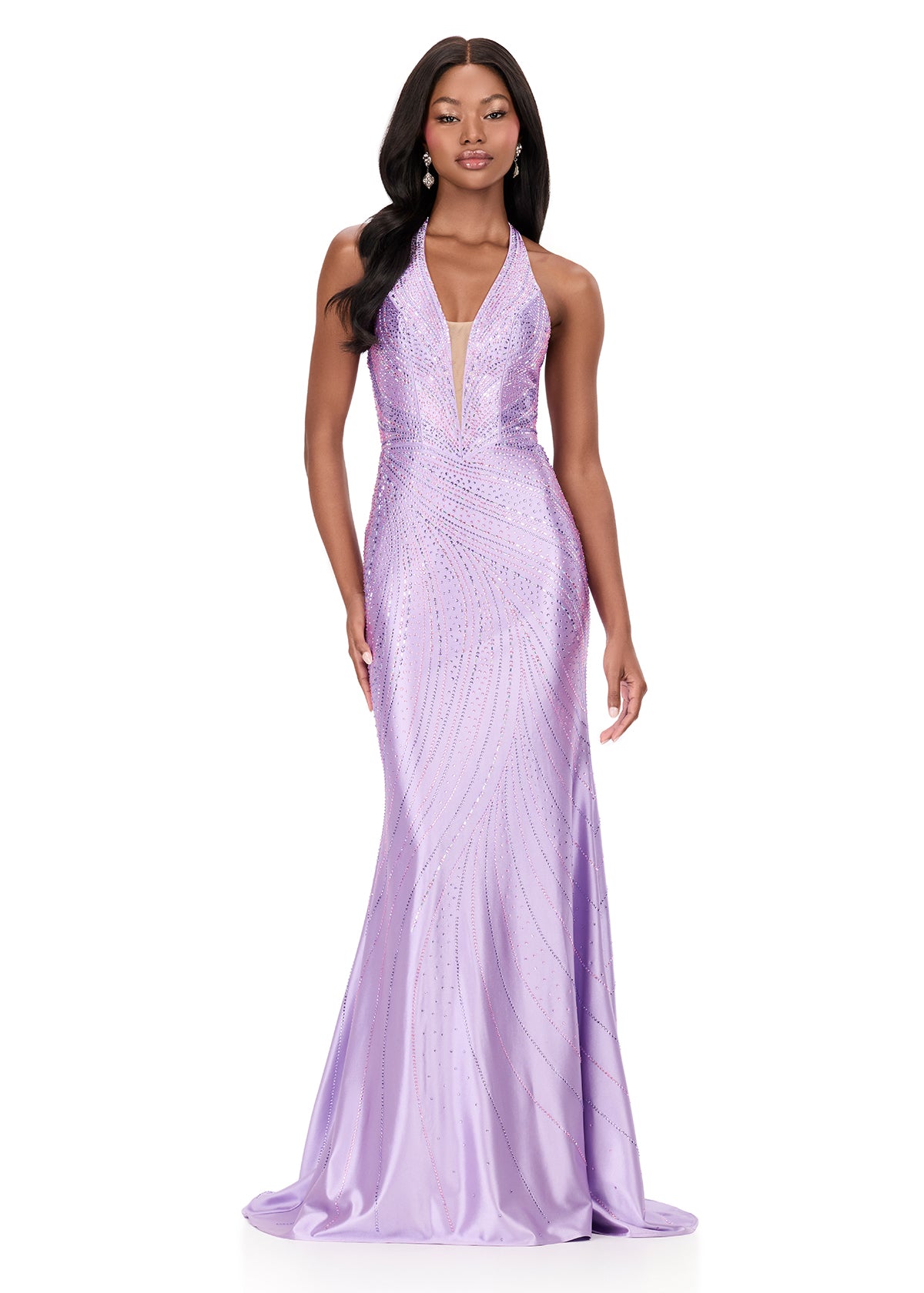 ASHLEYlauren Style 12206 - Fitted Prom Dress with Halter Neckline