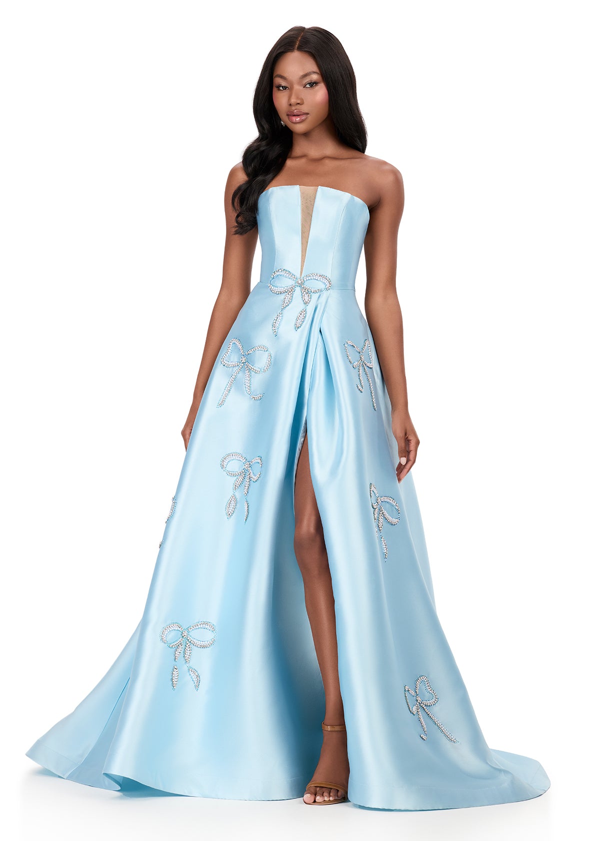 ASHLEYlauren Style 12207 - Mikado Gown with Crystal Press On Bows