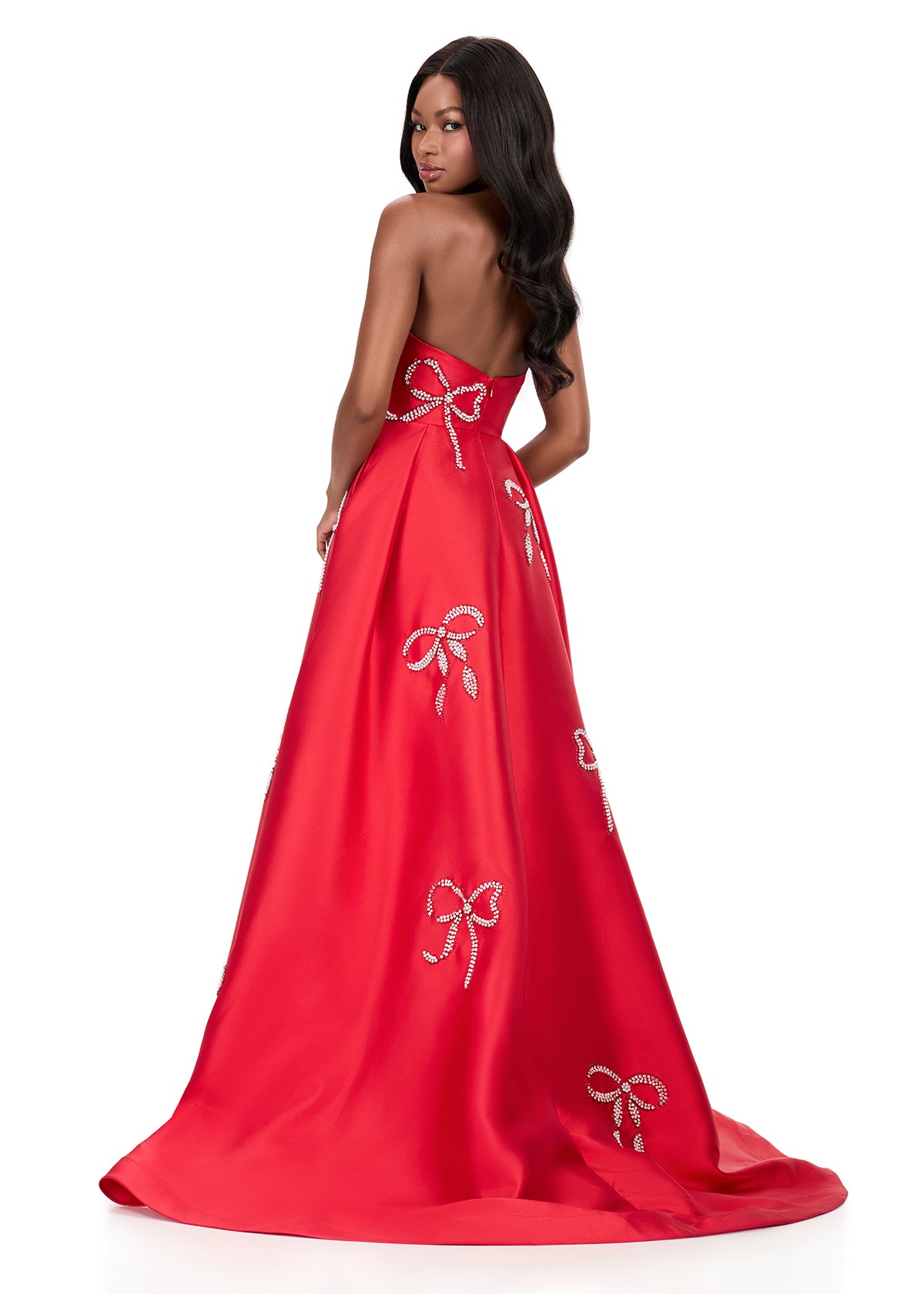 ASHLEYlauren Style 12207 - Mikado Gown with Crystal Press On Bows
