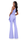 ASHLEYlauren 12209 | Periwinkle scuba jumpsuit with halter neckline, ruched waist detail, and flared pant leg for a sleek modern look. Back