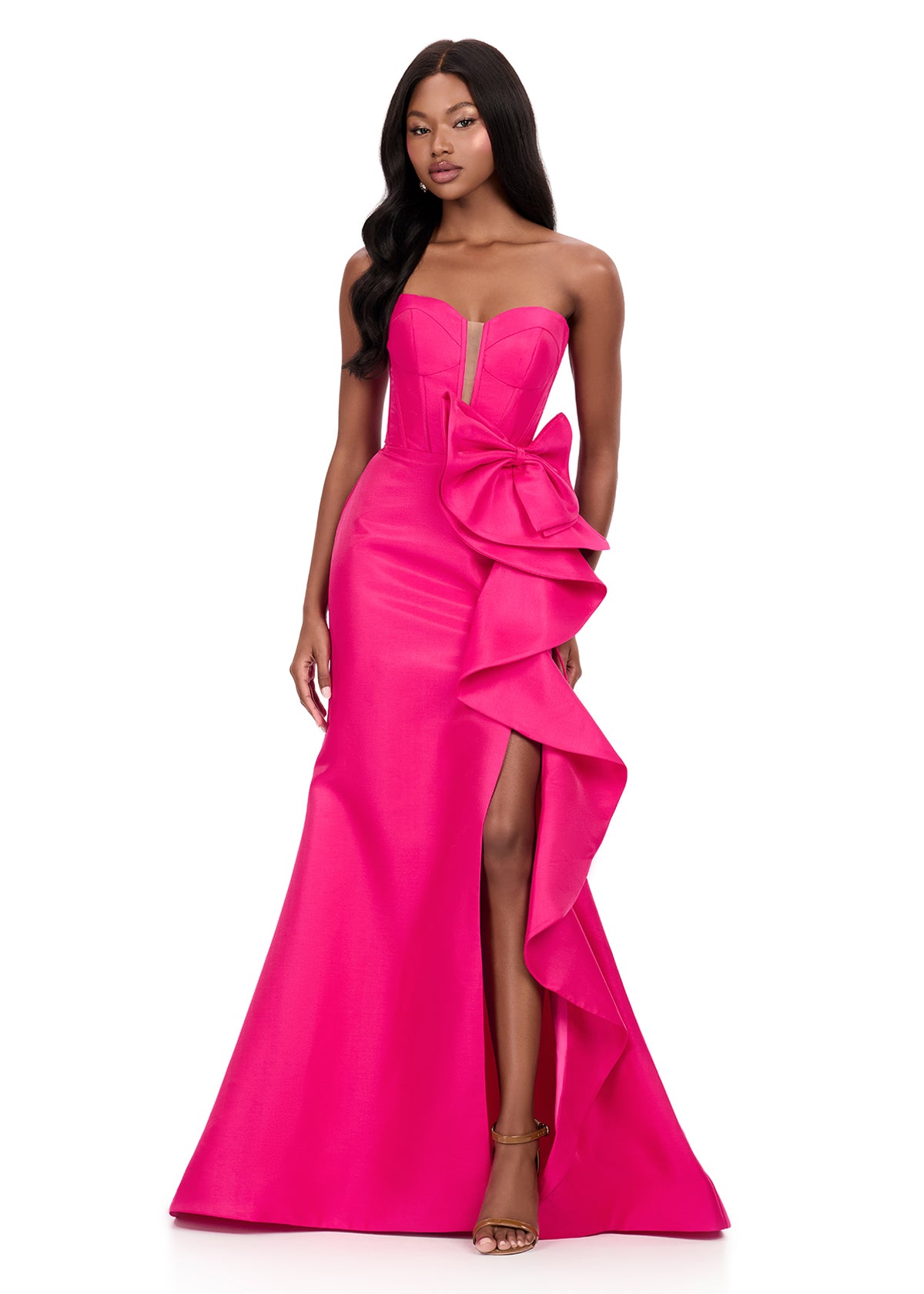 ASHLEYlauren Style 12212 - Strapless Mikado Dress with Oversized Bow