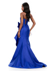 ASHLEYlauren 12212 | Royal strapless mikado gown with plunging neckline, cascading bow ruffle, and lace-up back. Back