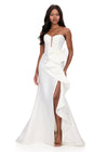 ASHLEYlauren 12212 | White mikado gown featuring fitted bodice, dramatic bow ruffle, and structured strapless silhouette