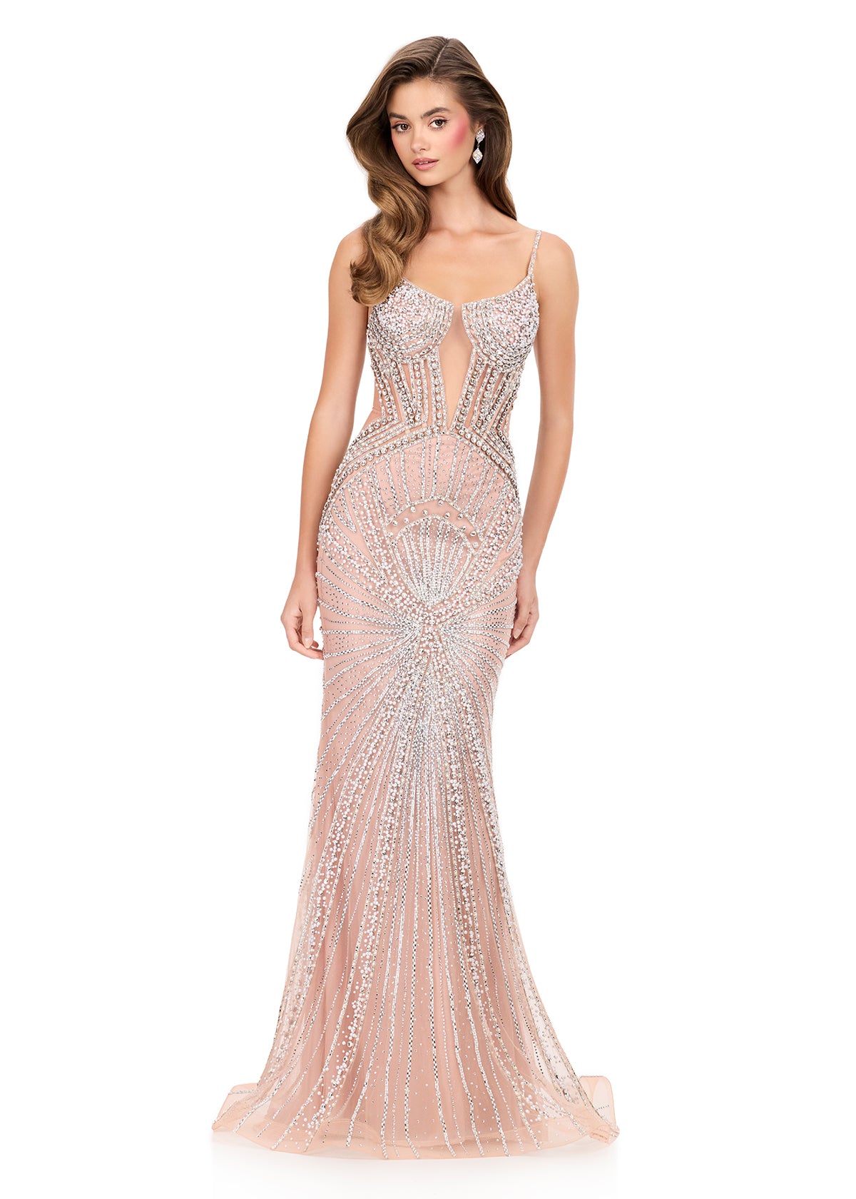 ASHLEYlauren Style 12219 - Fully Beaded Dress with Illusion Cut Outs ASHLEYlauren Style 12219 - Fully Beaded Dress with Illusion Cut Outs