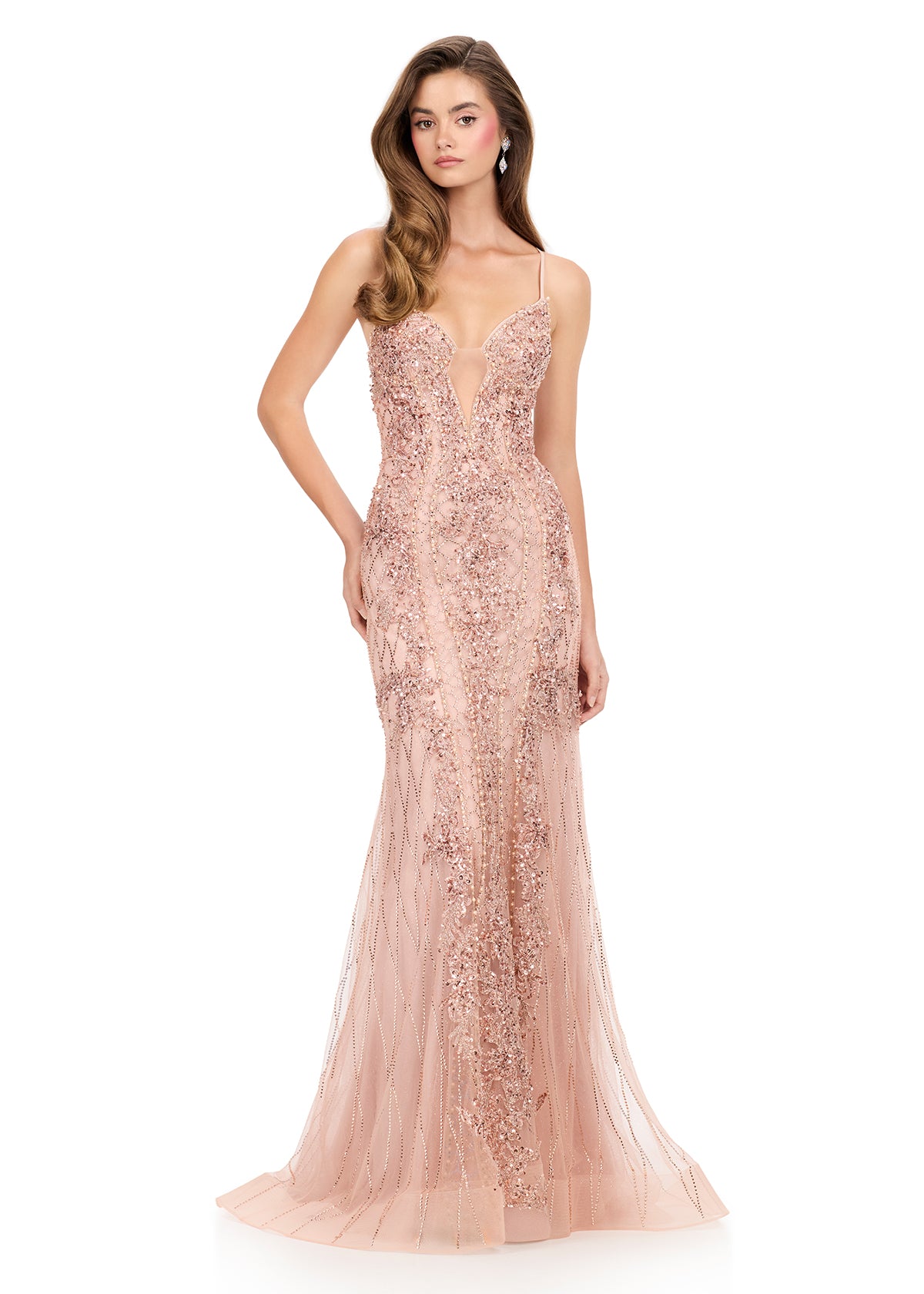 ASHLEYlauren Style 12221 - Metallic Prom Dress with Illusion Bodice