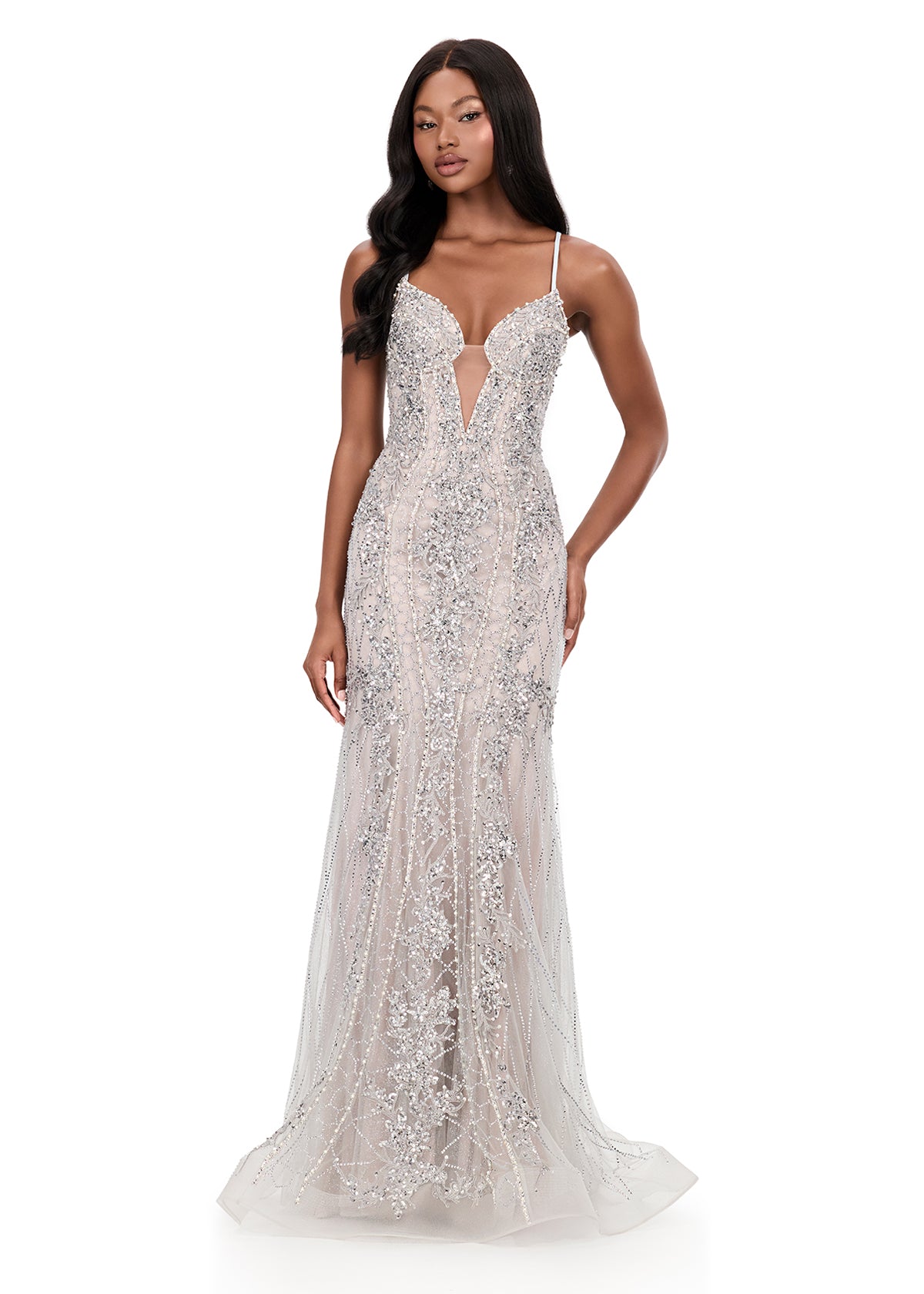 ASHLEYlauren Style 12221 - Metallic Prom Dress with Illusion Bodice