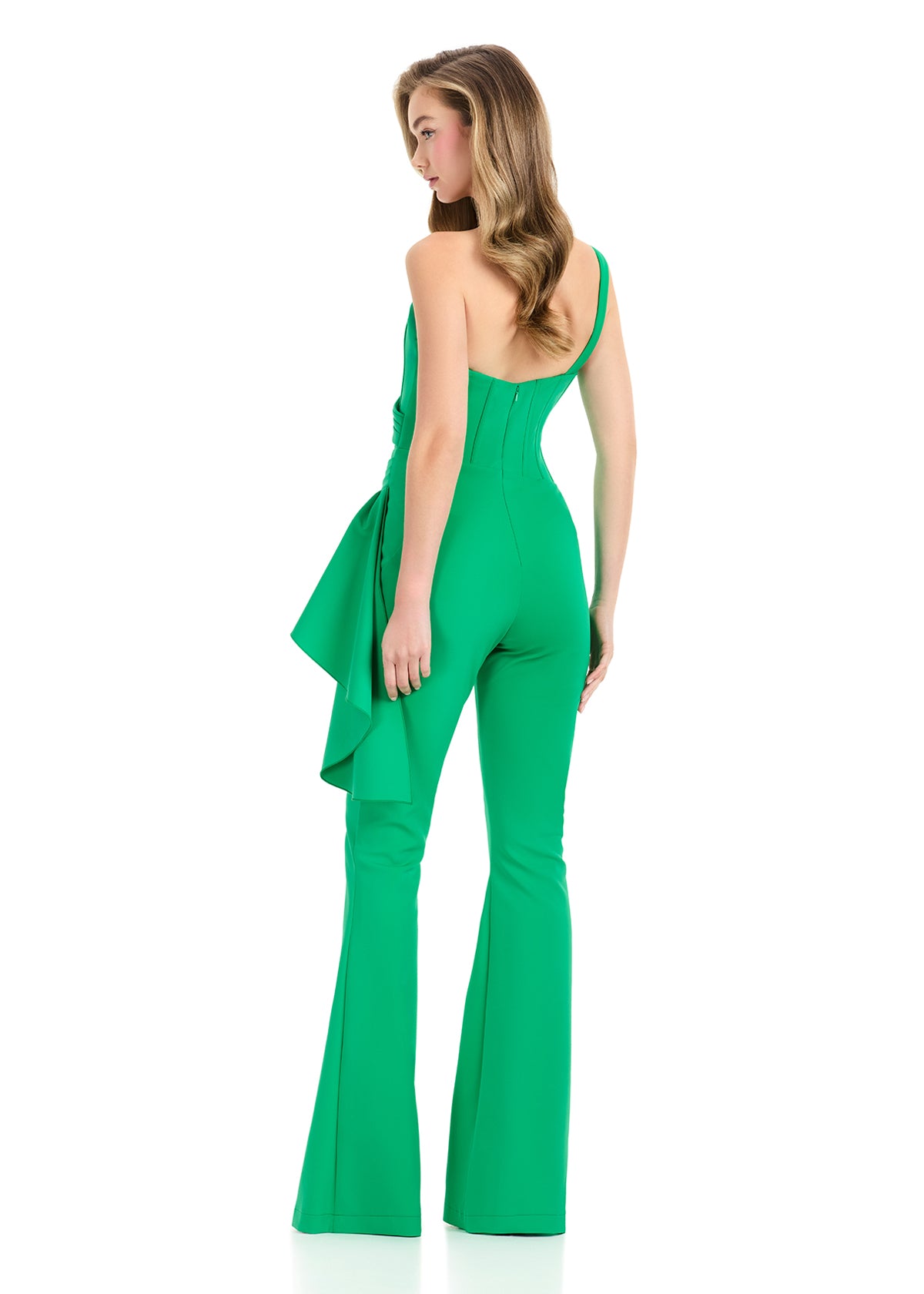 ASHLEYlauren Style 12233 - Scuba Jumpsuit with Cascading Ruffle