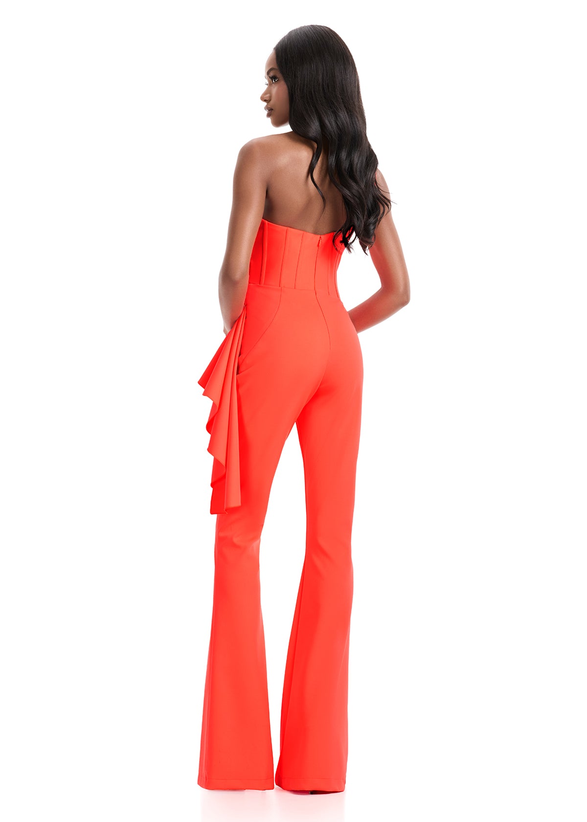 ASHLEYlauren Style 12233 - Scuba Jumpsuit with Cascading Ruffle