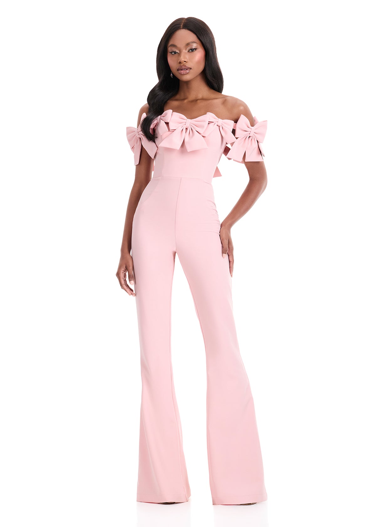 ASHLEYlauren Style 12236 - Off Shoulder Jumpsuit with Bow Detail
