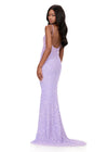 ASHLEYlauren 12244 | Lilac beaded fitted gown featuring a V-neckline, double straps, and dramatic low back