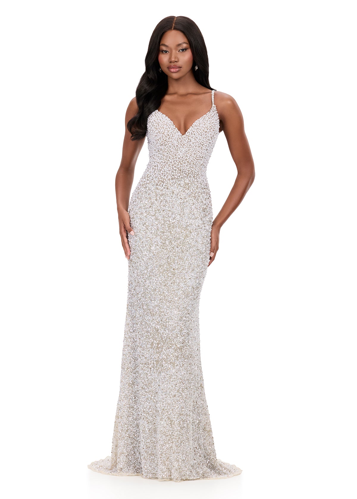 ASHLEYlauren Style 12244 - Fully Beaded Pageant Dress with V-Neckline ASHLEYlauren Style 12244 - Fully Beaded Pageant Dress with V-Neckline