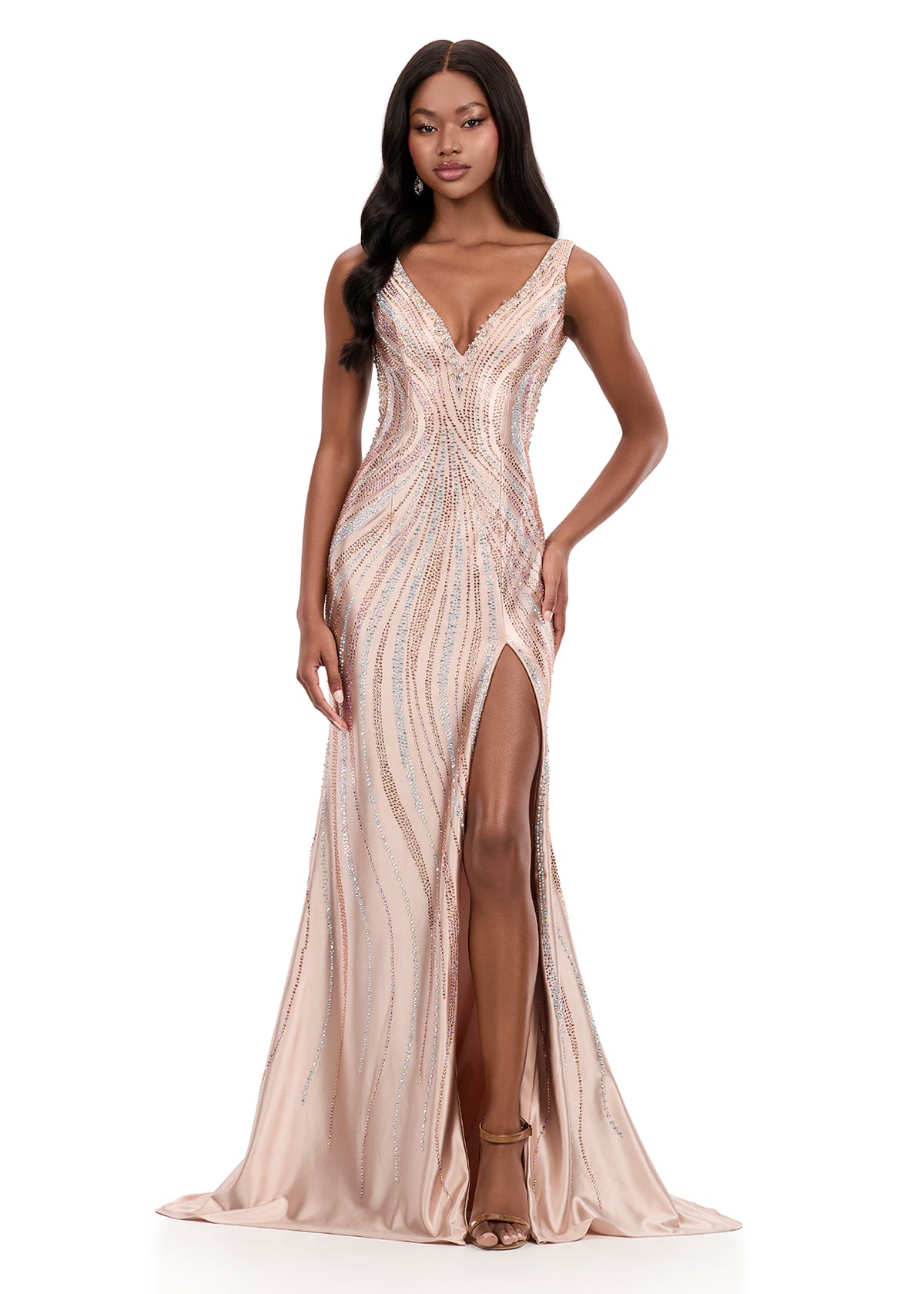 ASHLEYlauren Style 12253 - Fully Beaded Prom Dress with Low Open Back