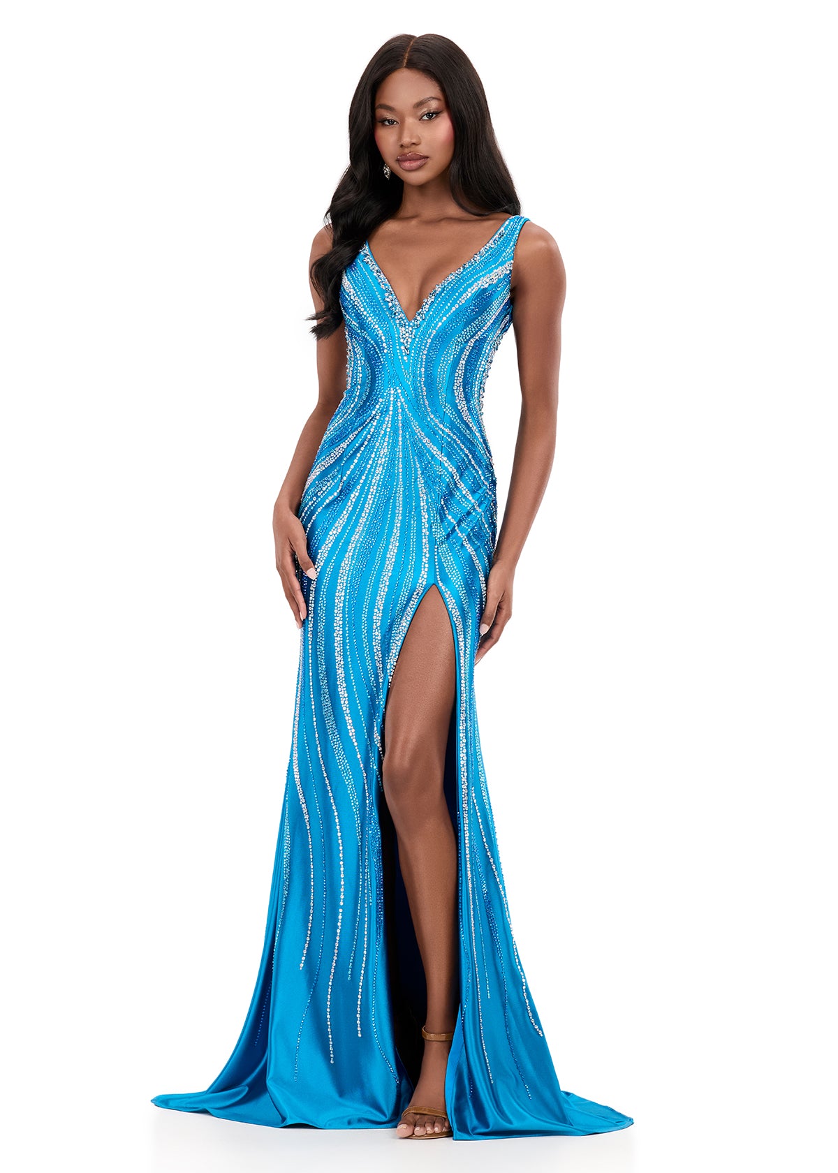 ASHLEYlauren Style 12253 - Fully Beaded Prom Dress with Low Open Back ASHLEYlauren Style 12253 - Fully Beaded Prom Dress with Low Open Back