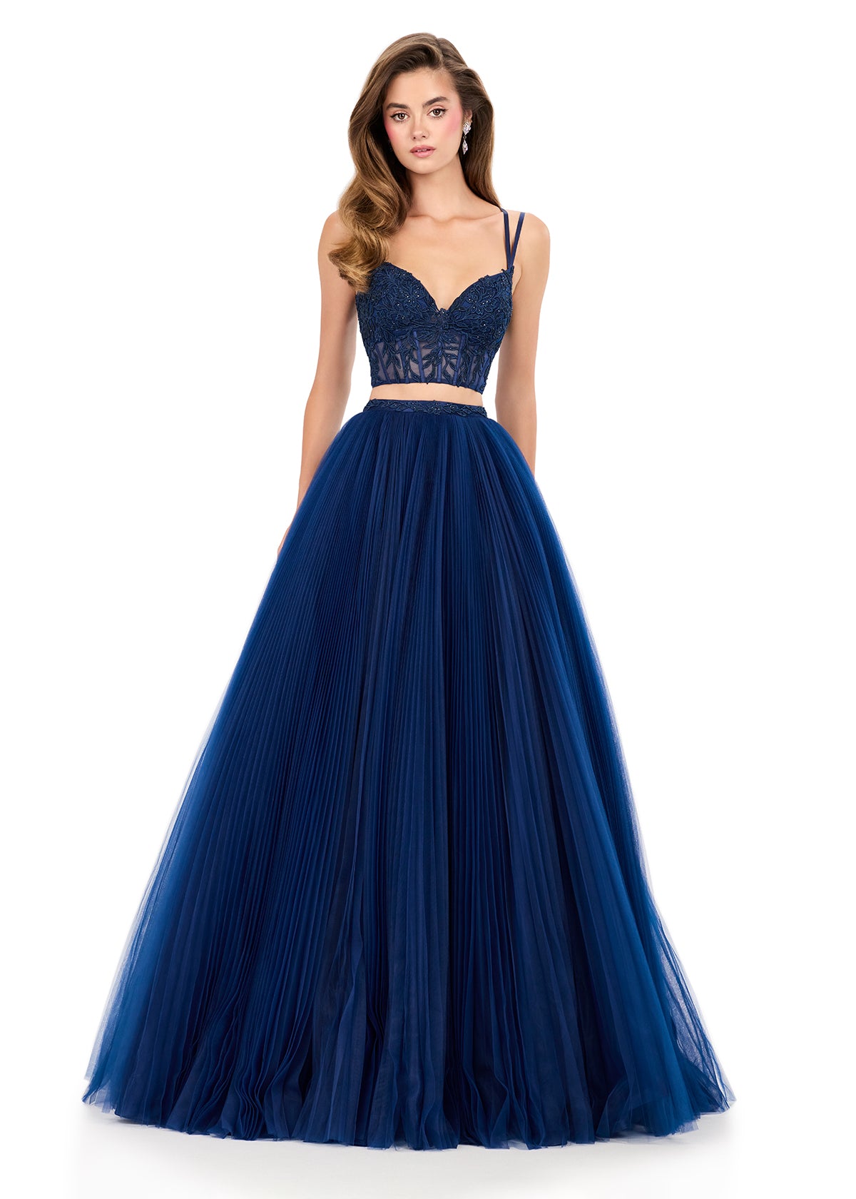 ASHLEYlauren Style 12246 - Pleated Tulle Dress with Beaded Corset