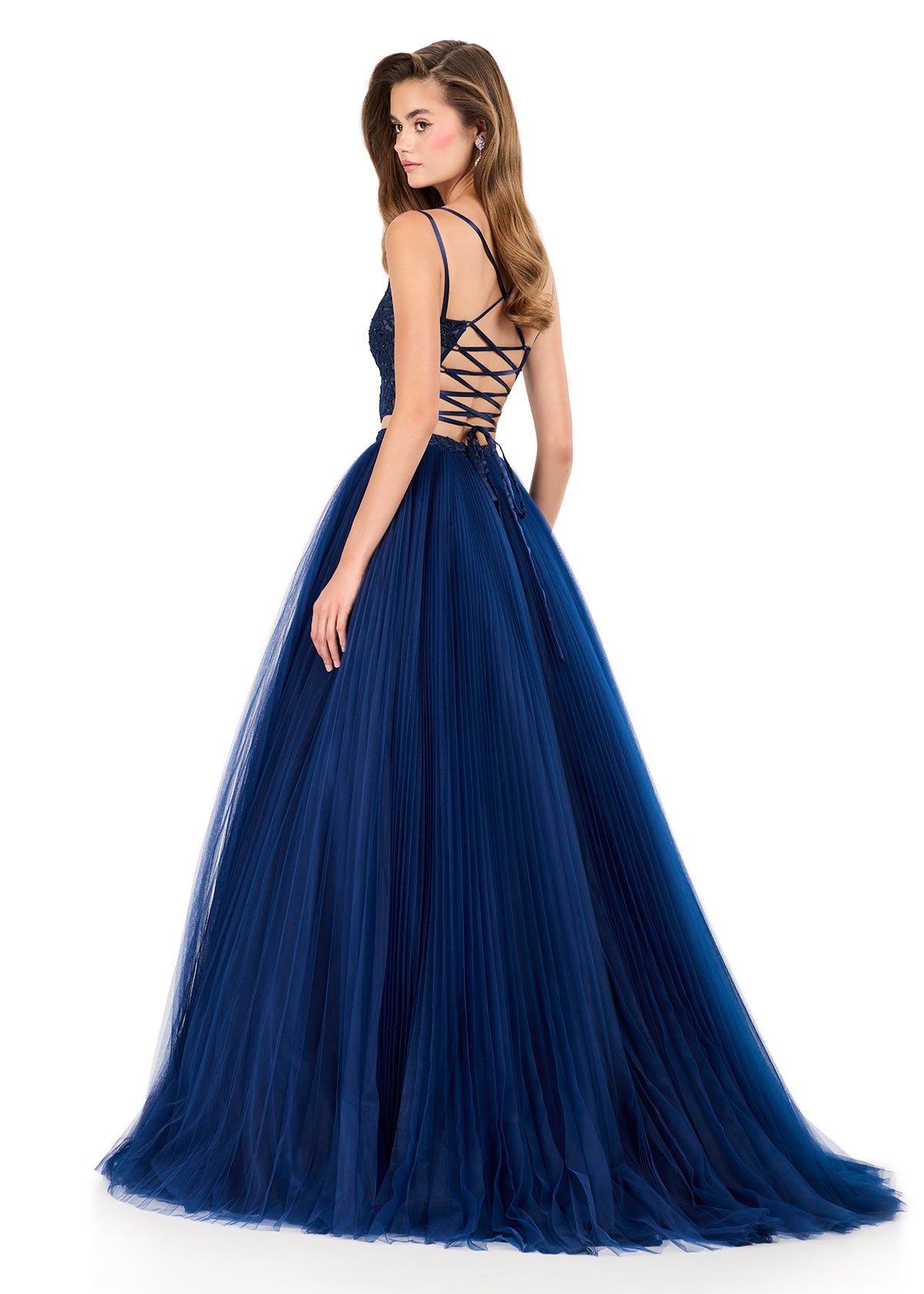 navy two piece prom dress Two Piece Halter Beaded Top Backless Navy Blue Chiffon Prom Dresses ,P AlineBridal