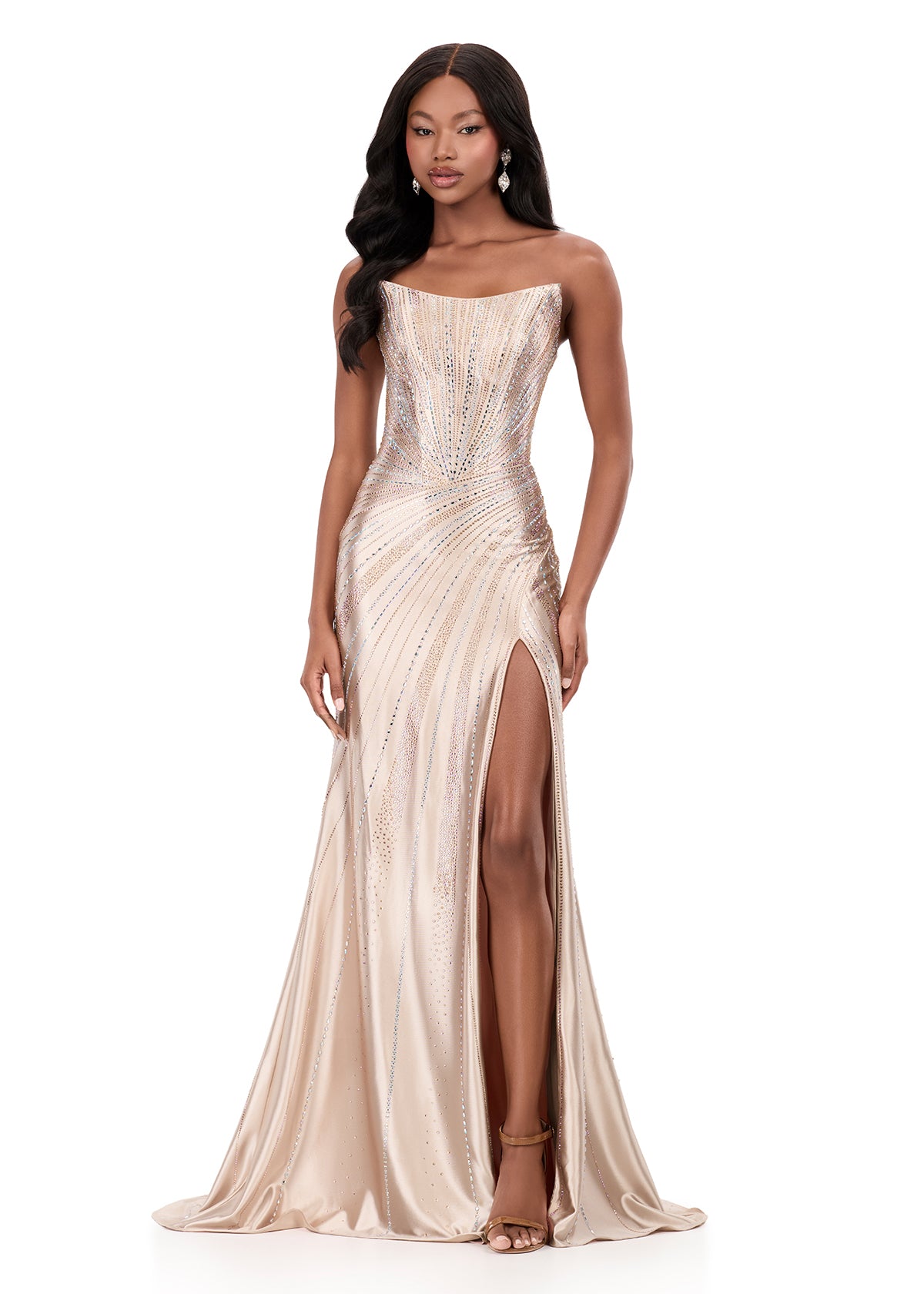 ASHLEYlauren Style 12267 - Strapless Jersey Dress with Beaded Patterns