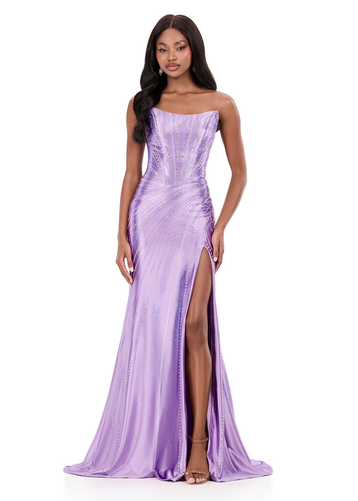 ASHLEYlauren Style 12267 - Strapless Jersey Dress with Beaded Patterns