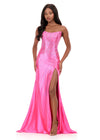 ASHLEYlauren 12267 | Pink beaded evening gown with sculpted bodice and sweeping train