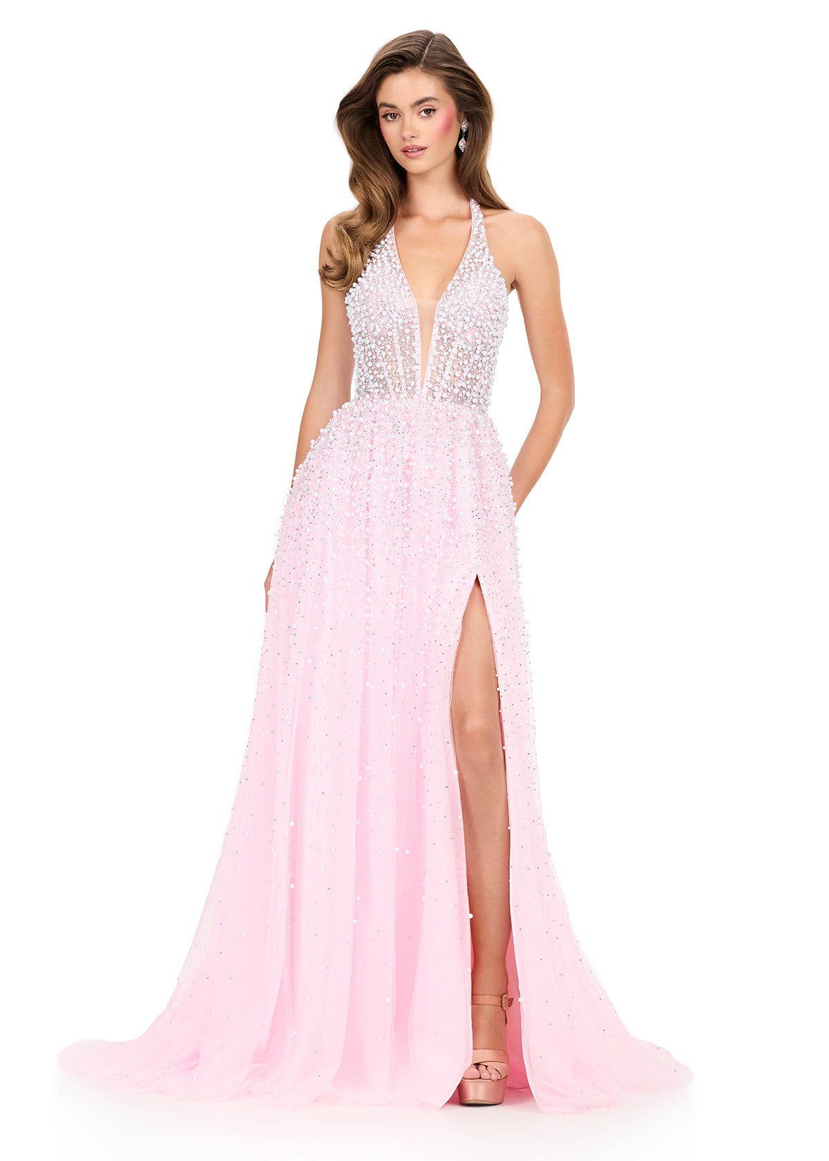 ASHLEYlauren Style 12268 - Tulle Dress with Sparkling Press-On Stones