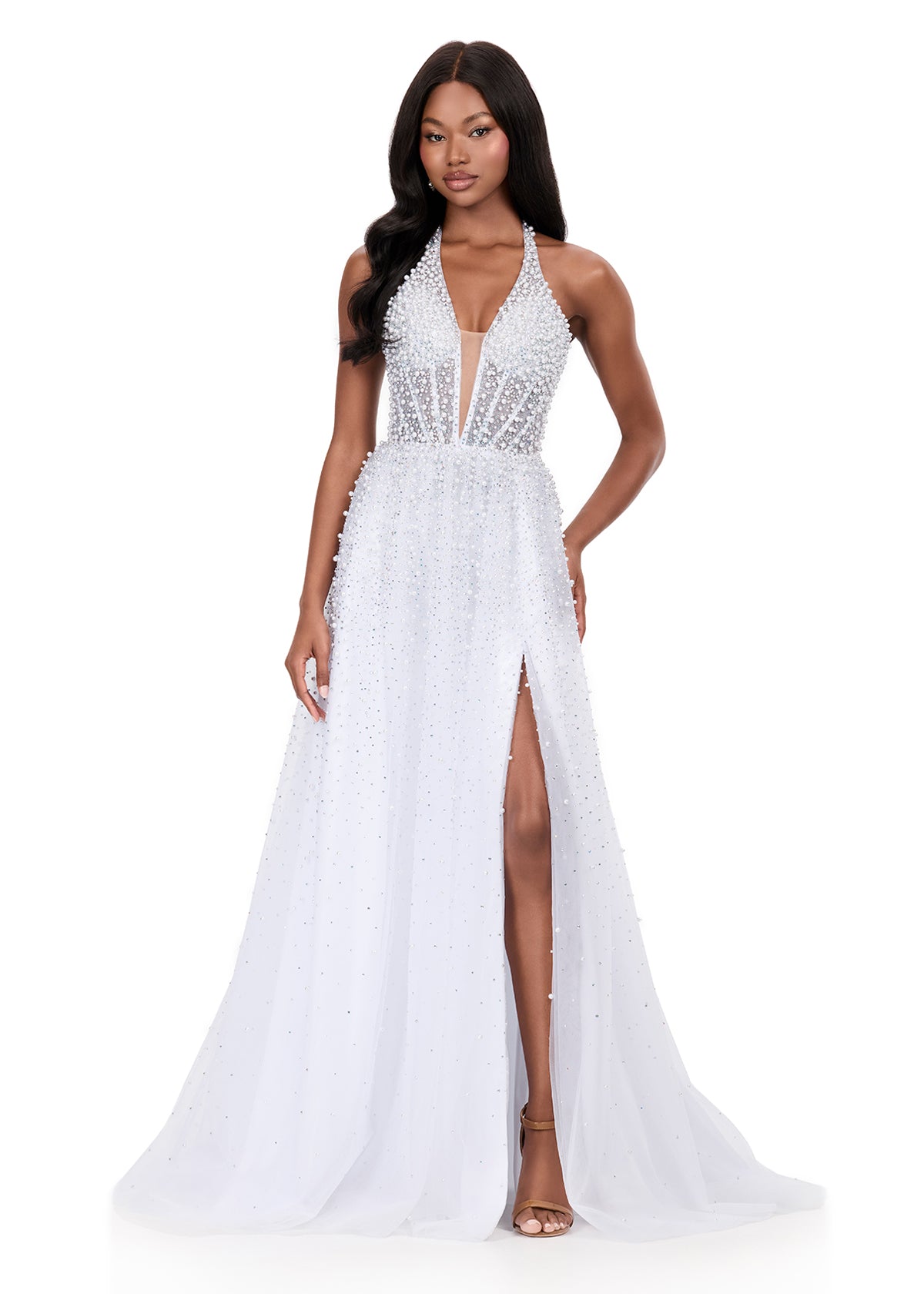 ASHLEYlauren Style 12268 - Tulle Dress with Sparkling Press-On Stones
