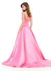 ASHLEYlauren 12277 | Pink satin ball gown featuring a square neckline, wide straps, defined waist, and full A-line skirt