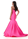 ASHLEYlauren 12278 | Fuchsia Mikado mermaid gown featuring a strapless neckline, sculpted bodice, and dramatic flared skirt