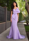 ASHLEYlauren 12279 | Orchid mikado fitted gown with oversized sculpted bow bodice, sleek mermaid silhouette and sweep train