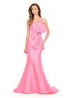 ASHLEYlauren 12279 | Pink mikado evening gown with sculpted bodice bow and elegant sweep train