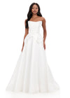 ASHLEYlauren 12280 | White structured mikado gown with strapless neckline, architectural skirt volume, and elegant sweeping train