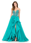 ASHLEYlauren 12281 | Jade evening gown featuring beaded bodice, voluminous layered skirt, and dramatic silhouette