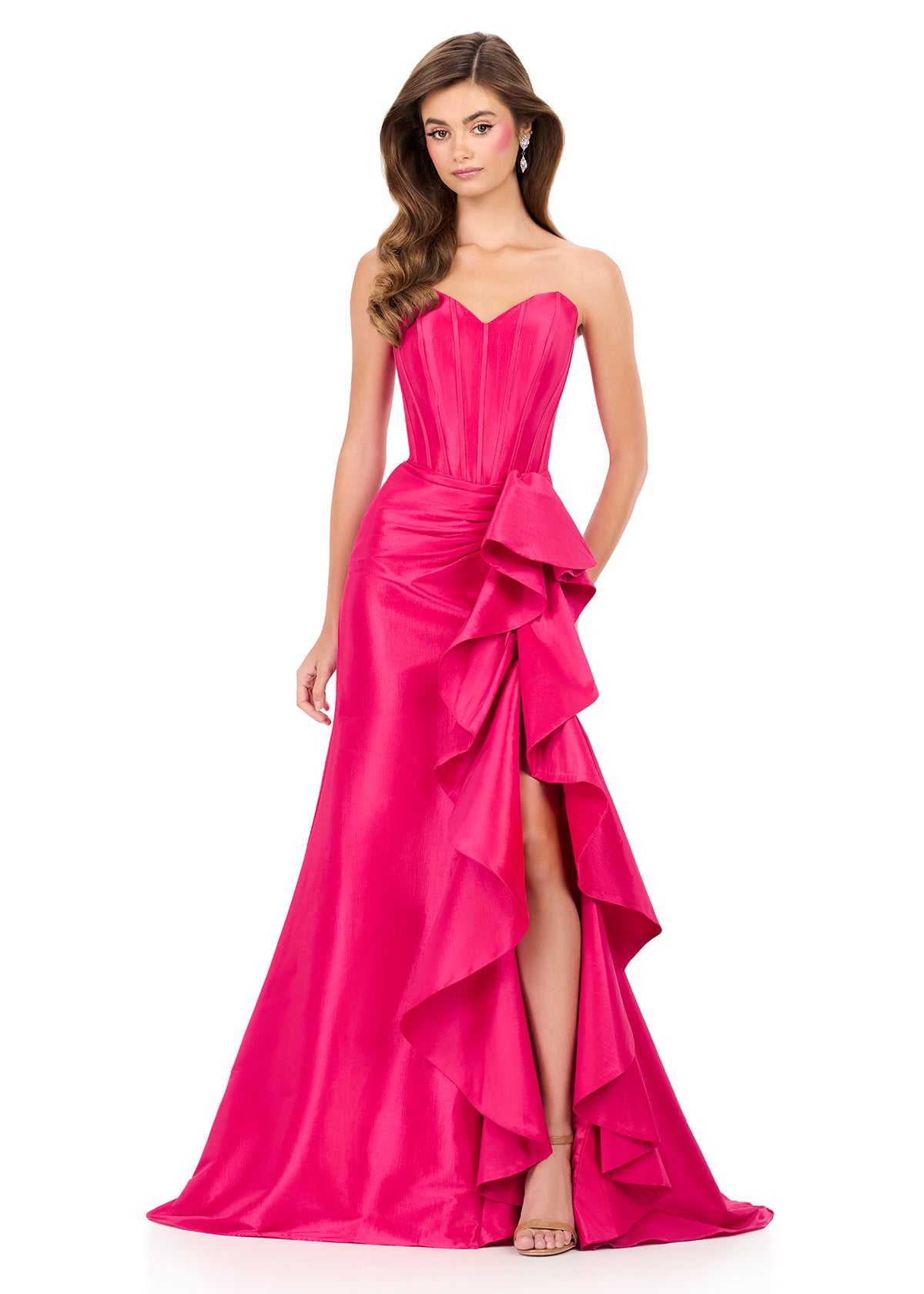 ASHLEYlauren Style 12287 - Taffeta Gown with Dramatic Side Ruffle
