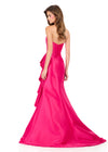 ASHLEYlauren 12287 | Fuchsia strapless taffeta gown featuring pleated corset bodice, statement side ruffle, and sweeping train