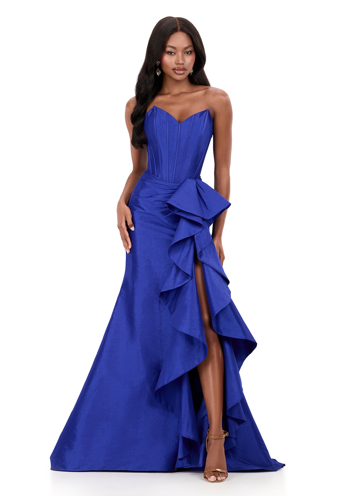 ASHLEYlauren Style 12287 - Taffeta Gown with Dramatic Side Ruffle ASHLEYlauren Style 12287 - Taffeta Gown with Dramatic Side Ruffle