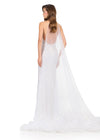 ASHLEYlauren 12293 | Ivory organza cape featuring dramatic ruffled hem and flowing silhouette for statement styling