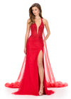 ASHLEYlauren 12293 | Red sheer organza cape featuring voluminous ruffle edging and fluid movement for statement moments