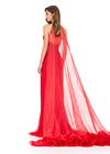 ASHLEYlauren 12293 | Red organza cape with dramatic ruffled hem designed for bold stage entrances and high impact styling. Back