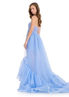 ASHLEYlauren 12293 | Periwinkle organza cape featuring bold ruffle trim and lightweight flowing layers for dramatic prom looks