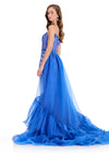 ASHLEYlauren 12293 | Royal sheer organza cape with cascading ruffled hem and airy movement for elegant pageant entrances