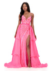 ASHLEYlauren 12295 | Hot Pink layered organza overskirt with cascading tiers and flowing train designed to elevate any fitted or short dress