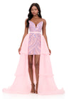 ASHLEYlauren 12295 | Ice-Pink tiered organza overskirt with flowing ruffle layers and sweeping train for elevated pageant fashion