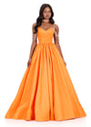 ASHLEYlauren 12300 | Orange evening ball gown with structured taffeta skirt, sparkling strap embellishment, and elegant sweetheart bodice