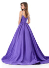 ASHLEYlauren 12300 | Purple taffeta ball gown featuring a sweetheart neckline, embellished off shoulder straps, beaded collar, and dramatic full skirt