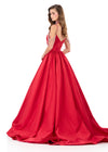 ASHLEYlauren 12300 | Red taffeta ball gown featuring a sweetheart neckline, embellished off shoulder straps, beaded collar, and sweeping train for dramatic pageant glamour