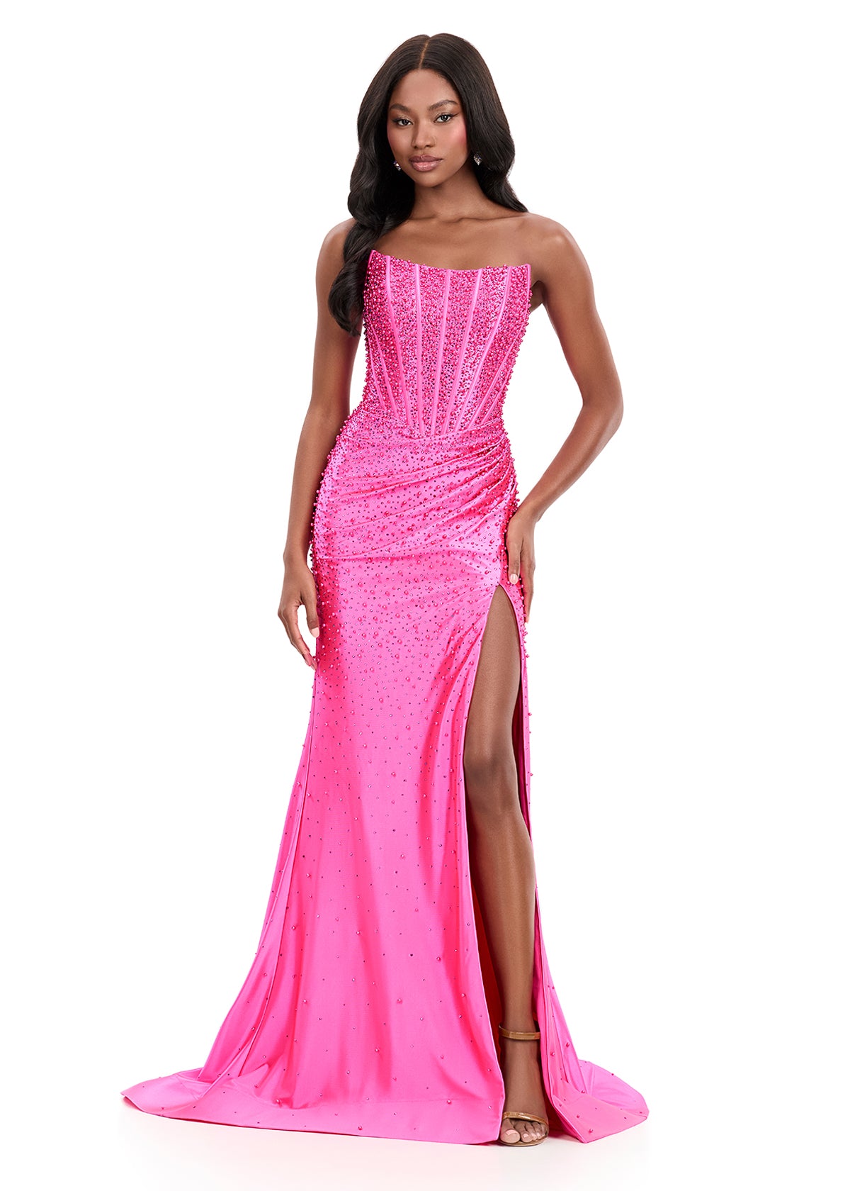 ASHLEYlauren Style 12356 - Strapless Pearl Prom Dress with Corset Bust ASHLEYlauren Style 12356 - Strapless Pearl Prom Dress with Corset Bust